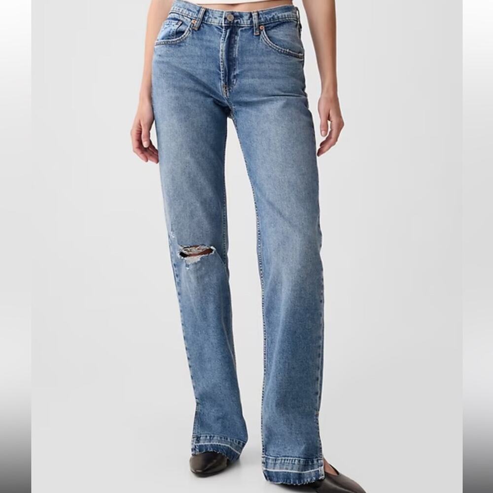GAP ‘90s Loose Mod Rise Jeans Women’s 26 Long Denim Blue Distressed